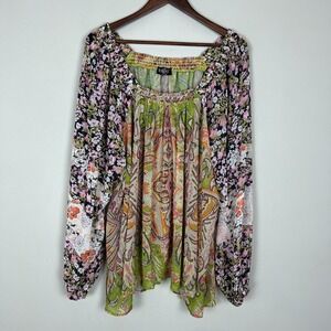 The Pyramid Collection Top 2X‎ Floral Paisley Chiffon Sheer Boho Off Shoulder